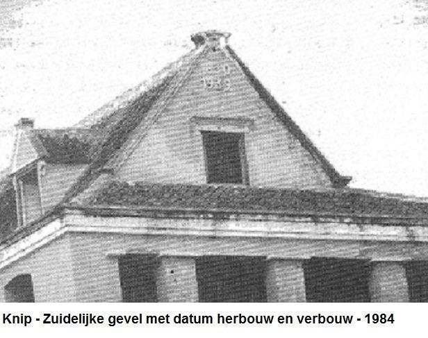 31. Knip zuidelijke gevel met data herbouw en verbouw 1984